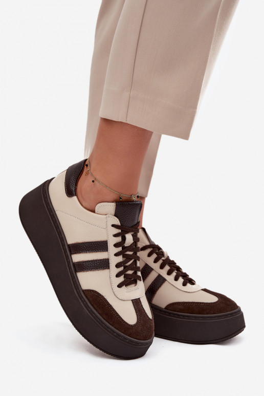 Peau Chaussures modèle baskets Féminin avec une plateforme Zazoo 3775 beige-CzekoladoÀe