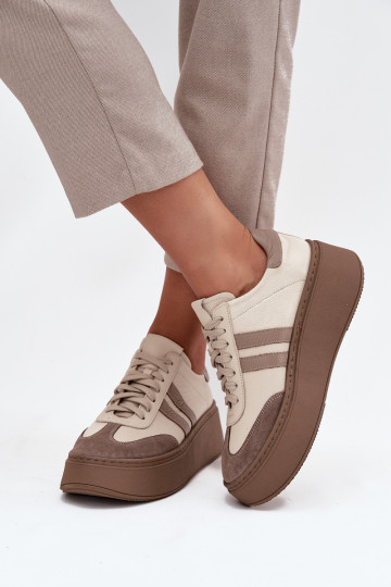Peau Chaussures modèle baskets Féminin avec une plateforme Zazoo 3775 beige
