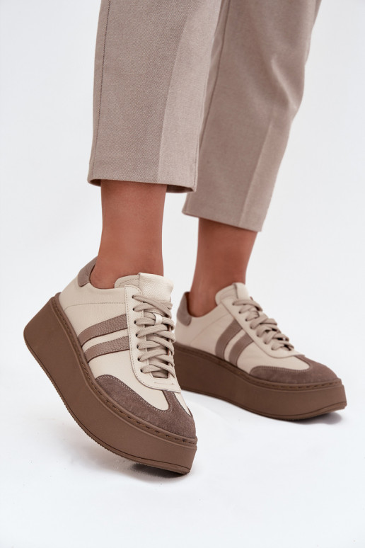 Peau Chaussures modèle baskets Féminin avec une plateforme Zazoo 3775 beige
