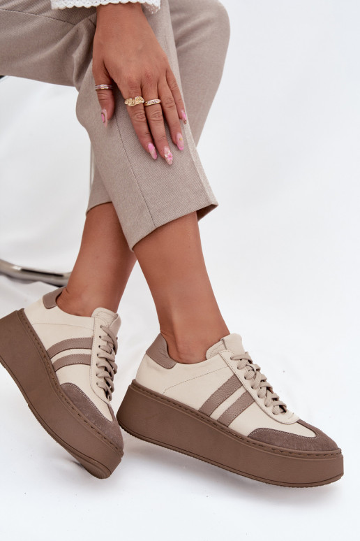 Peau Chaussures modèle baskets Féminin avec une plateforme Zazoo 3775 beige