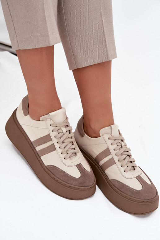 Peau Chaussures modèle baskets Féminin avec une plateforme Zazoo 3775 beige
