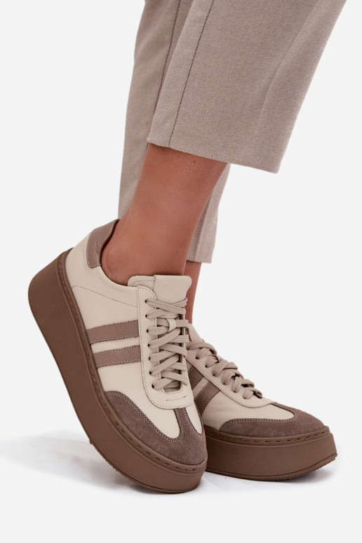 Peau Chaussures modèle baskets Féminin avec une plateforme Zazoo 3775 beige