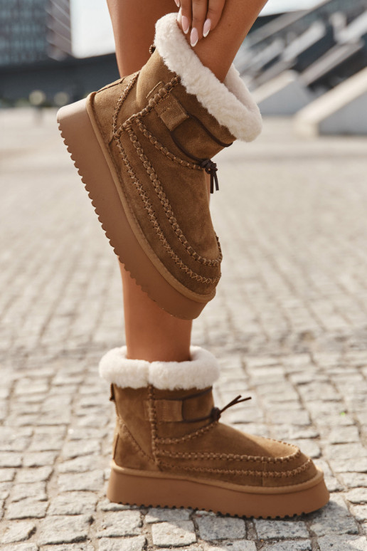 Bottes de neige en daim pour femmes avec coutures ornementales, Big Star SS274373, couleur marron Bottes de neige en daim pour femmes avec coutures ornementales, Big Star SS274373, couleur marron