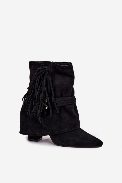 Bottines pour femmes avec franges et boucles dorées couleur noire "Evelisse"