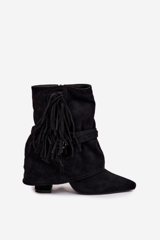 Bottines pour femmes avec franges et boucles dorées couleur noire "Evelisse"