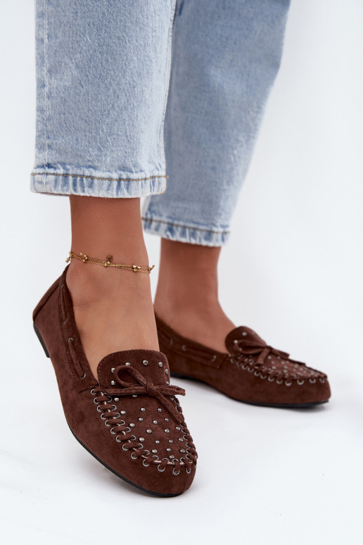 Mocassins décorés pour femmes en simili daim couleur marron "Prissine"