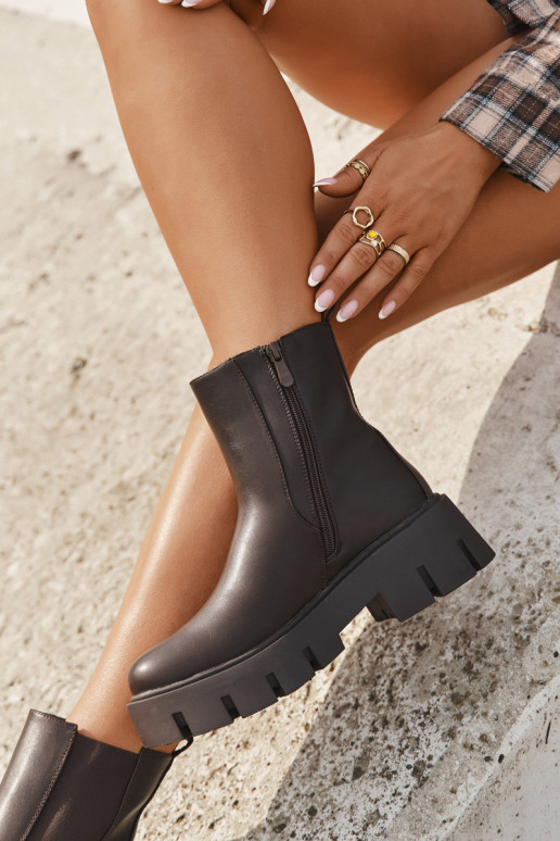 Bottines isolées pour femmes en simili cuir couleur marron foncé "Fivienne"