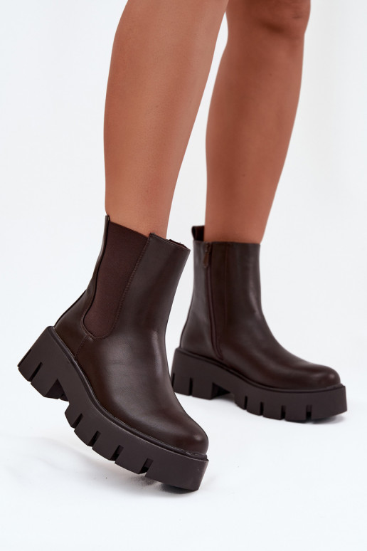 Bottines isolées pour femmes en simili cuir couleur marron foncé "Fivienne"
