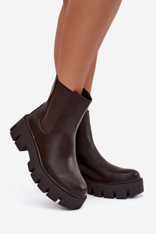 Bottines isolées pour femmes en simili cuir couleur marron foncé "Fivienne"