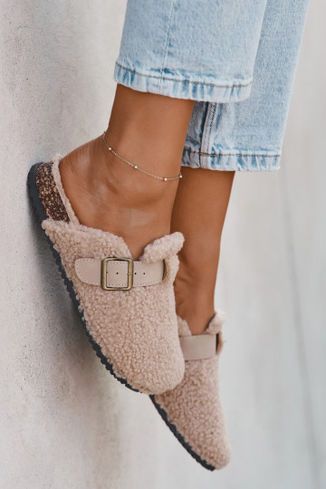 Chaussons pour femmes avec fourrure "Typu Baranek" couleur sable "Lorivine" 2