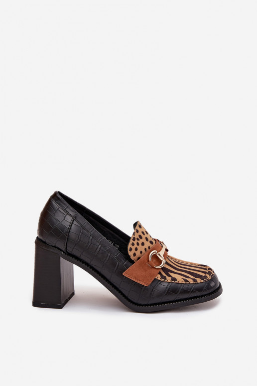 Chaussures à talons hauts pour femmes avec estampage et détails dorés, couleur noire et sable, Novella Chaussures à talons hauts pour femmes avec estampage et détails dorés, couleur noire et sable, Novella