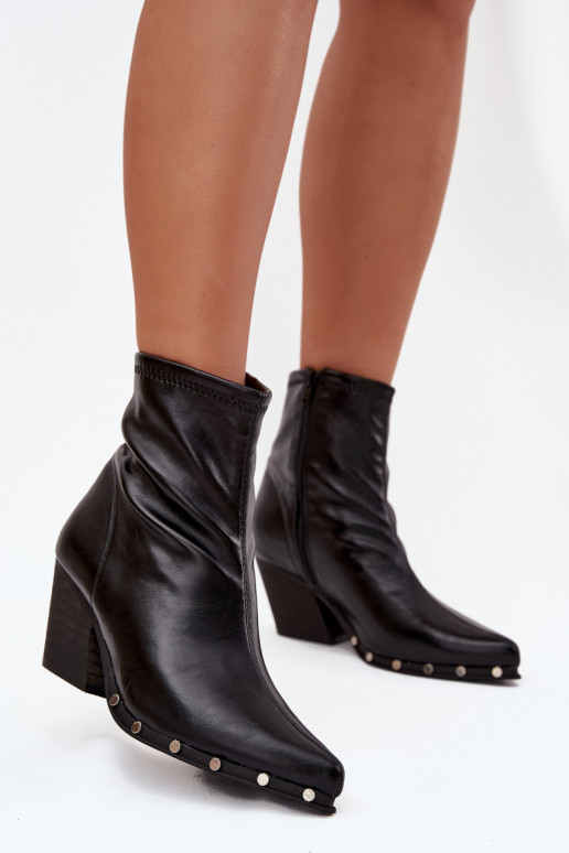 Bottines style cowboy pour femmes noires en cuir écologique avec talons Abrielle