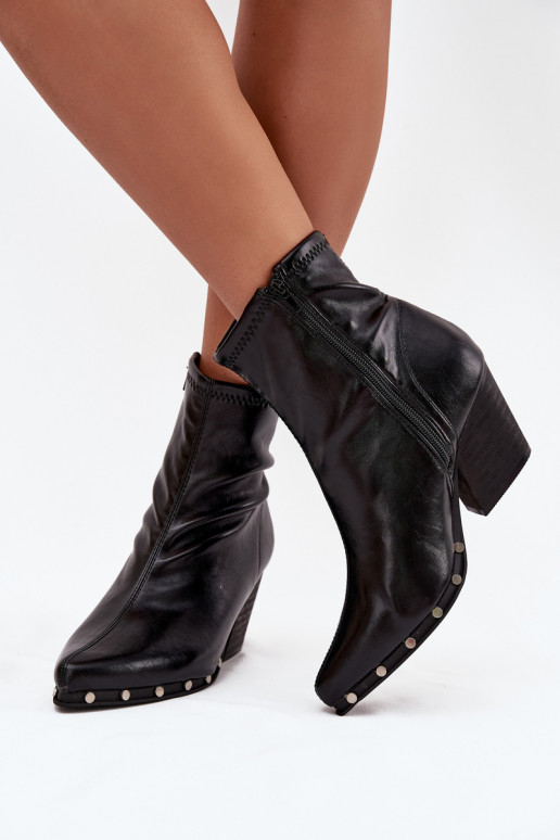 Bottines style cowboy pour femmes noires en cuir écologique avec talons Abrielle