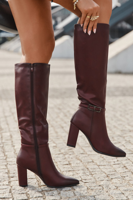 Bottes longues chaudes avec talons et boucles, couleur bordeaux, Fionelle