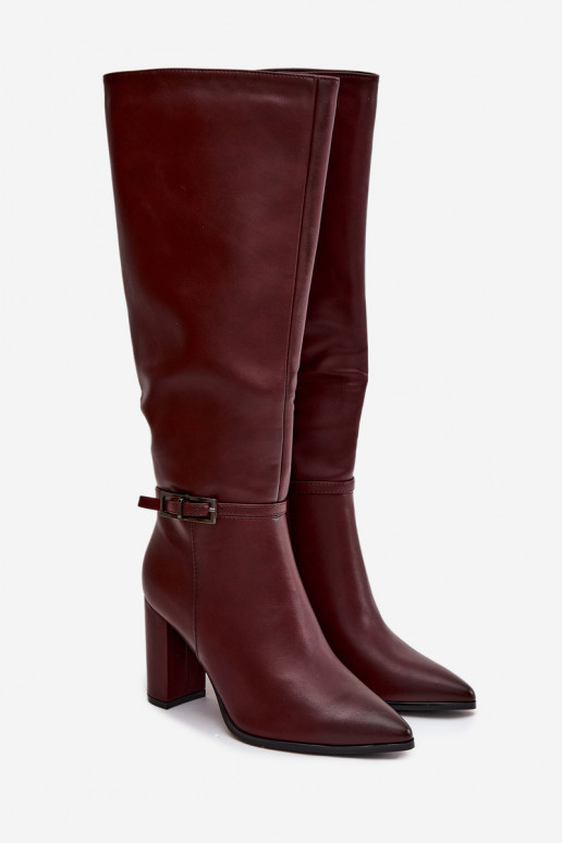 Bottes longues chaudes avec talons et boucles, couleur bordeaux, Fionelle