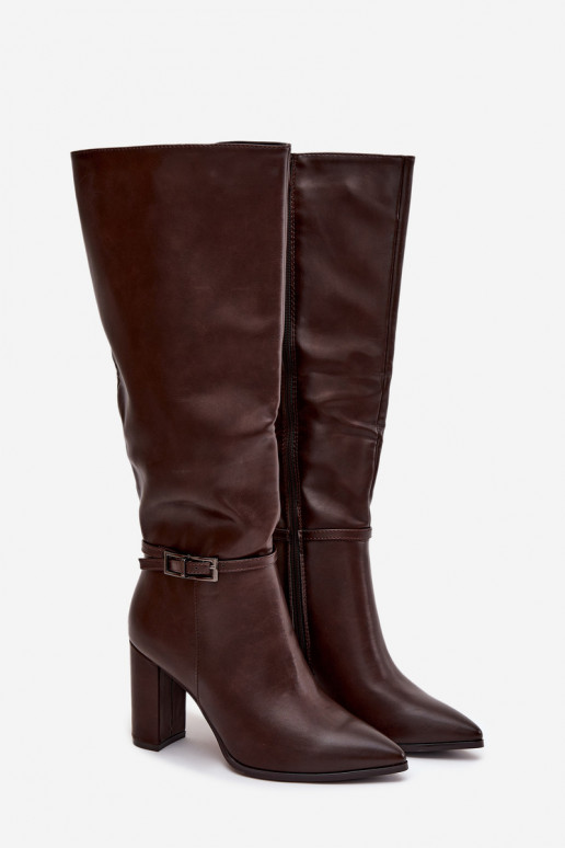 Bottes longues chaudes avec talons et boucles, couleur chocolat, Fionelle Bottes longues chaudes avec talons et boucles, couleur chocolat, Fionelle
