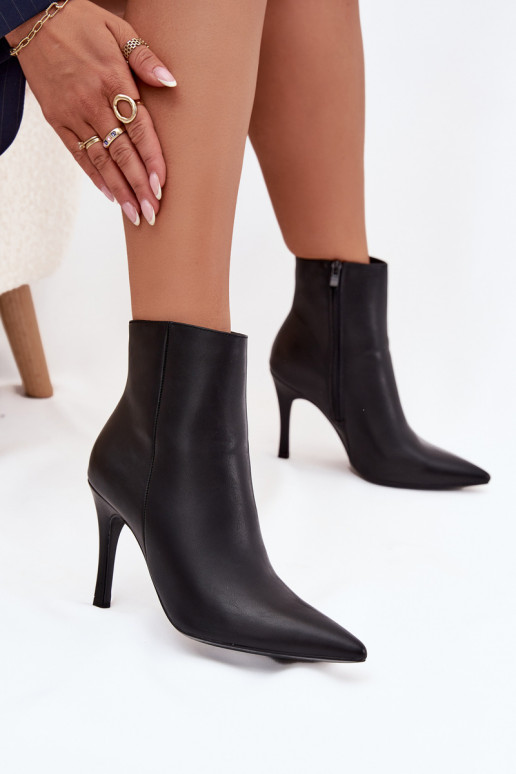 Bottines pour femmes noires à talons fins en simili cuir, Nolisse Bottines pour femmes noires à talons fins en simili cuir, Nolisse