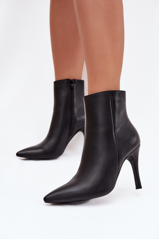 Bottines pour femmes noires à talons fins en simili cuir, Nolisse Bottines pour femmes noires à talons fins en simili cuir, Nolisse