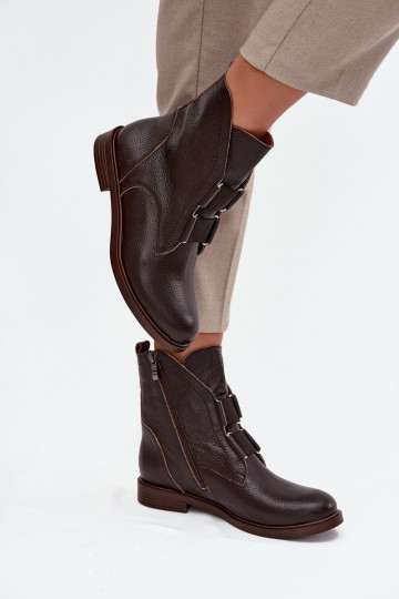 Bottes pour femmesActivéturalnej Skóry avec des talons larges Zazoo 3842 CzekoladoÀe