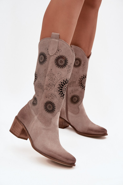 en daim Peau bottes pour femmes avec des éléments ajourés Zazoo 3852 couleur cappuccino