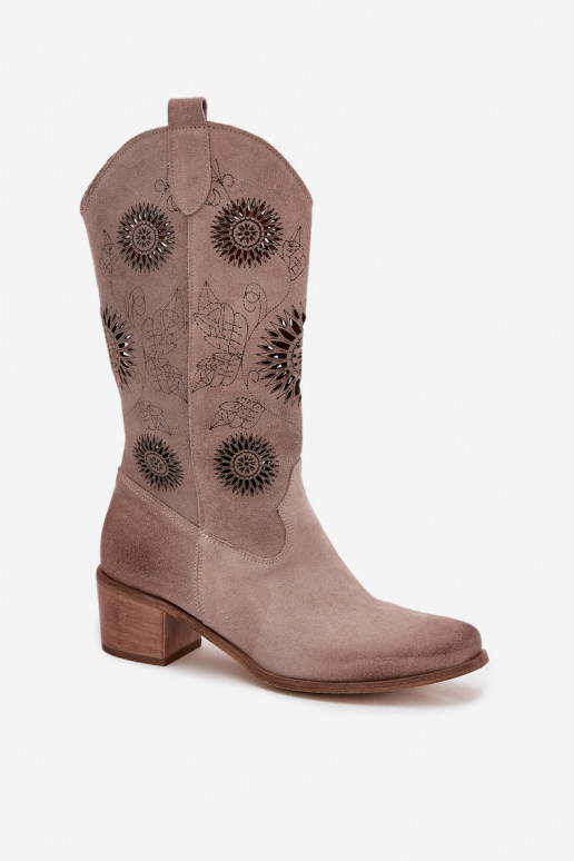 en daim Peau bottes pour femmes avec des éléments ajourés Zazoo 3852 couleur cappuccino