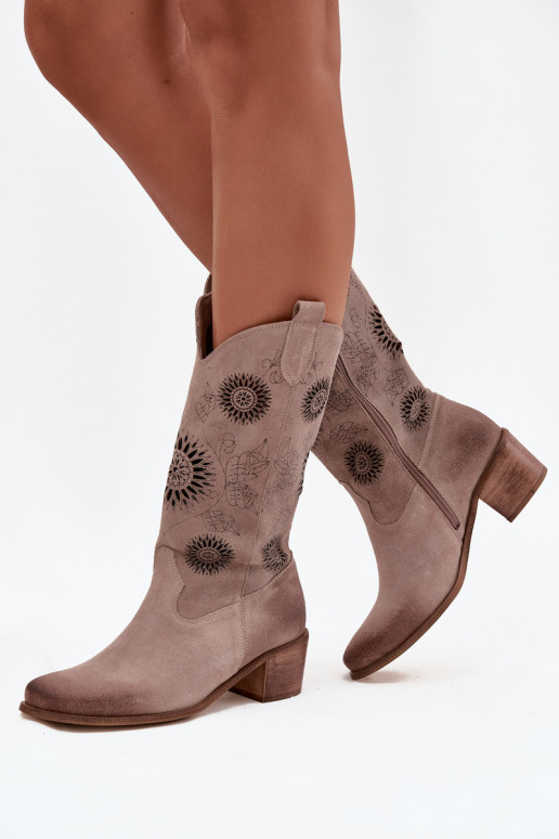en daim Peau bottes pour femmes avec des éléments ajourés Zazoo 3852 couleur cappuccino
