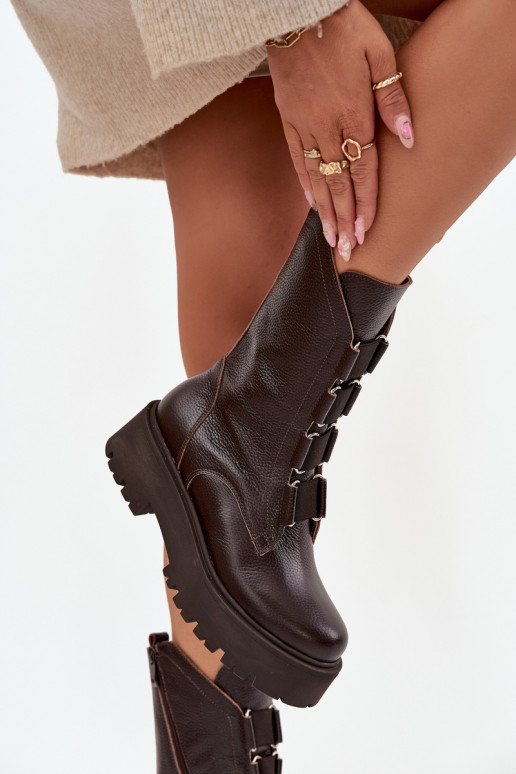 Bottes pour femmesActivéturalnej Skóry avec une plateforme Zazoo 3795 CzekoladoÀe