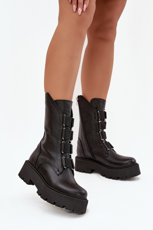 Bottes pour femmesActivéturalnej Skóry avec une plateforme Zazoo 3795 couleur noire Bottes pour femmesActivéturalnej Skóry avec une plateforme Zazoo 3795 couleur noire