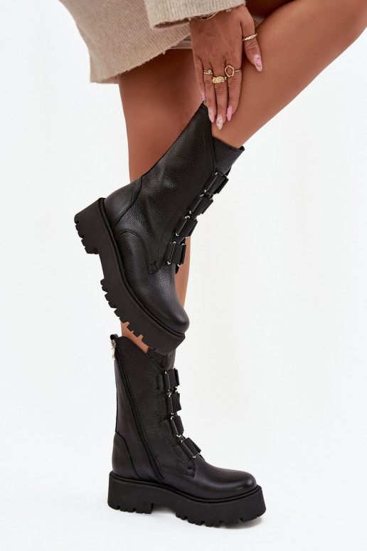 Bottes pour femmesActivéturalnej Skóry avec une plateforme Zazoo 3795 couleur noire Bottes pour femmesActivéturalnej Skóry avec une plateforme Zazoo 3795 couleur noire
