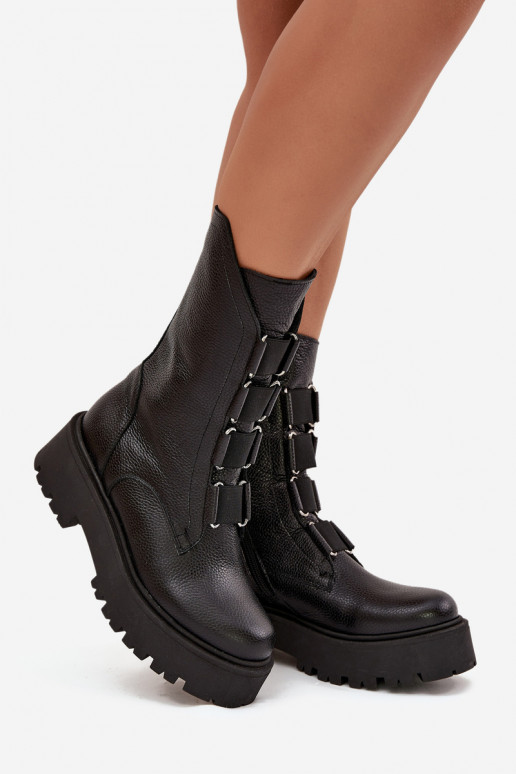 Bottes pour femmesActivéturalnej Skóry avec une plateforme Zazoo 3795 couleur noire Bottes pour femmesActivéturalnej Skóry avec une plateforme Zazoo 3795 couleur noire