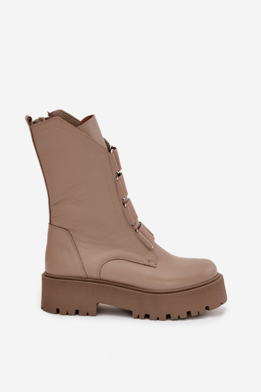 Bottes pour femmesActivéturalnej Skóry avec une plateforme Zazoo 3795 beige