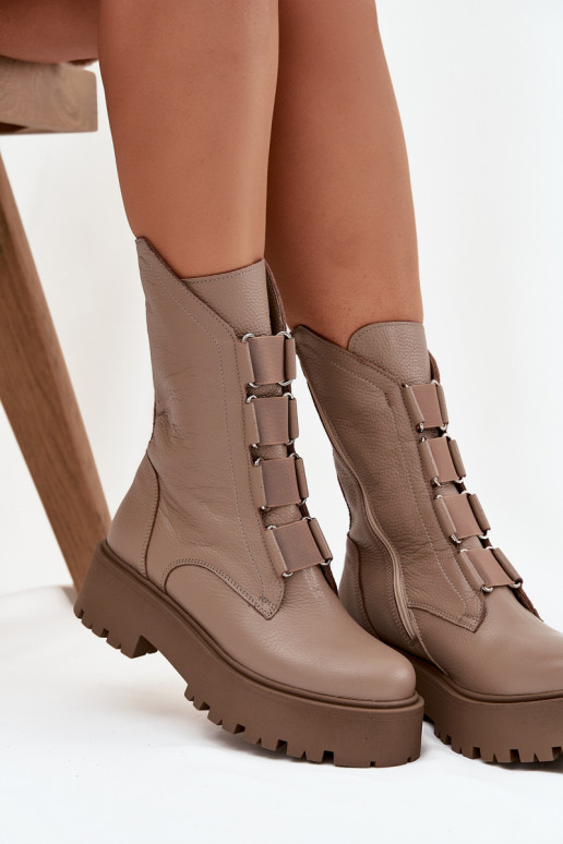 Bottes pour femmesActivéturalnej Skóry avec une plateforme Zazoo 3795 beige