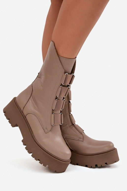 Bottes pour femmesActivéturalnej Skóry avec une plateforme Zazoo 3795 beige