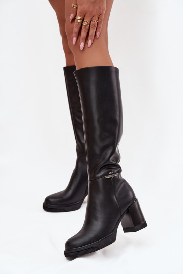 bottes chaussures longues FémininActivéturalnej Skóry avec des talons réchauffer Vinceza 66826 couleur noire 2