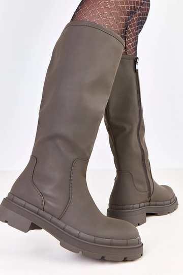 Bottes longues en simili cuir vert mat Delita