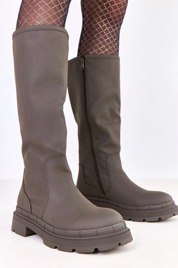 Bottes longues en simili cuir vert mat Delita 2