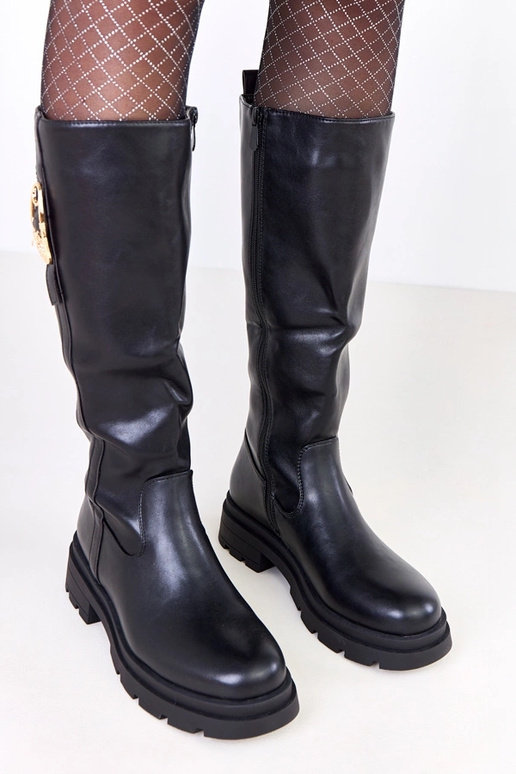 Bottes longues en simili cuir noires...