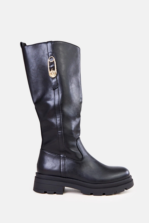 Bottes longues en simili cuir noires...