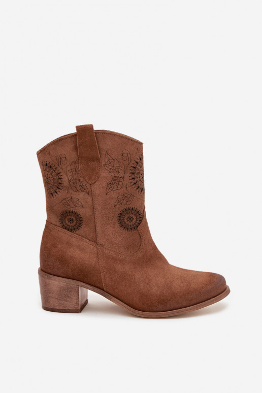 en daim Peau Bottes pour femmes avec des éléments ajourés avec des talons Zazoo 3844 marron