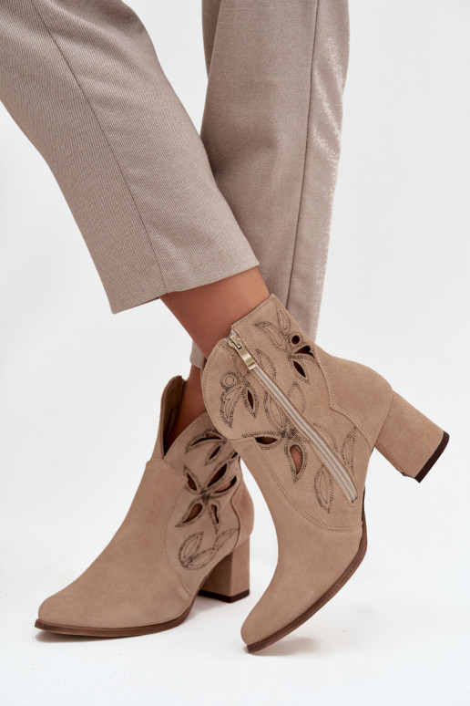 Daim ajouré Bottes pour femmes Zazoo 3647 beige
