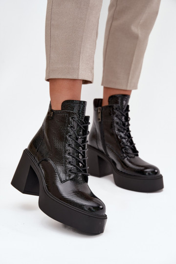 avec effet vernis Peau Bottes pour femmes avec une plateforme I Enregistrer Vinceza 66817 couleur noire 2