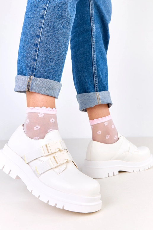 Białe damskie półbuty na platformie...