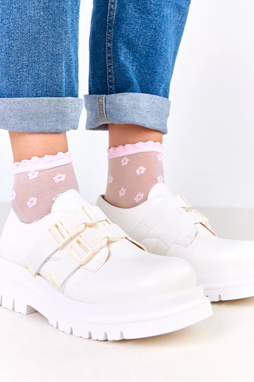 Białe damskie półbuty na platformie...