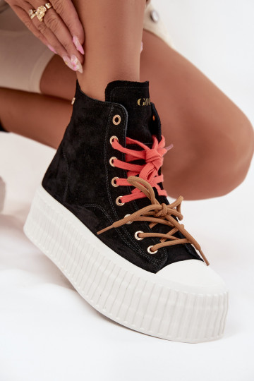 en daim réchauffer Chaussures de loisirs avec une plateforme GOE SS2N4046 couleur noire