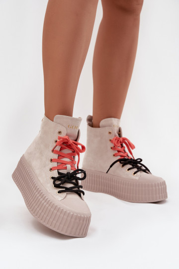 en daim réchauffer Chaussures de loisirs avec une plateforme GOE SS2N4047 beige 2