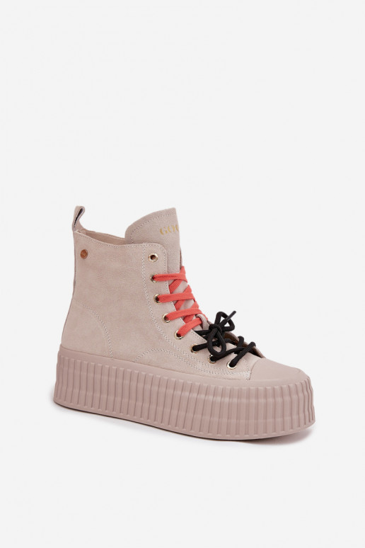 en daim réchauffer Chaussures de loisirs avec une plateforme GOE SS2N4047 beige