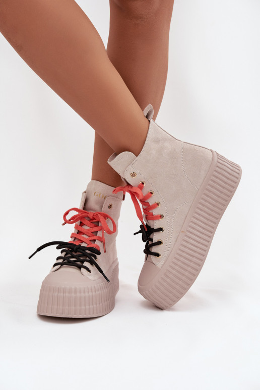 en daim réchauffer Chaussures de loisirs avec une plateforme GOE SS2N4047 beige