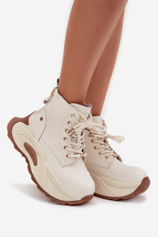 Peau réchauffer Bottes pour femmes avec une plateforme GOE SS2N4300 couleur ivoire