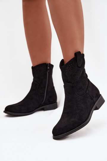 Bottes pour femmes avec des talons larges avec des éléments ajourés S.Barski HY52-530 couleur noire 2