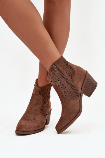 Bottes pour femmes avec des éléments ajourés avec des talons S.Barski HY52-529 marron 2